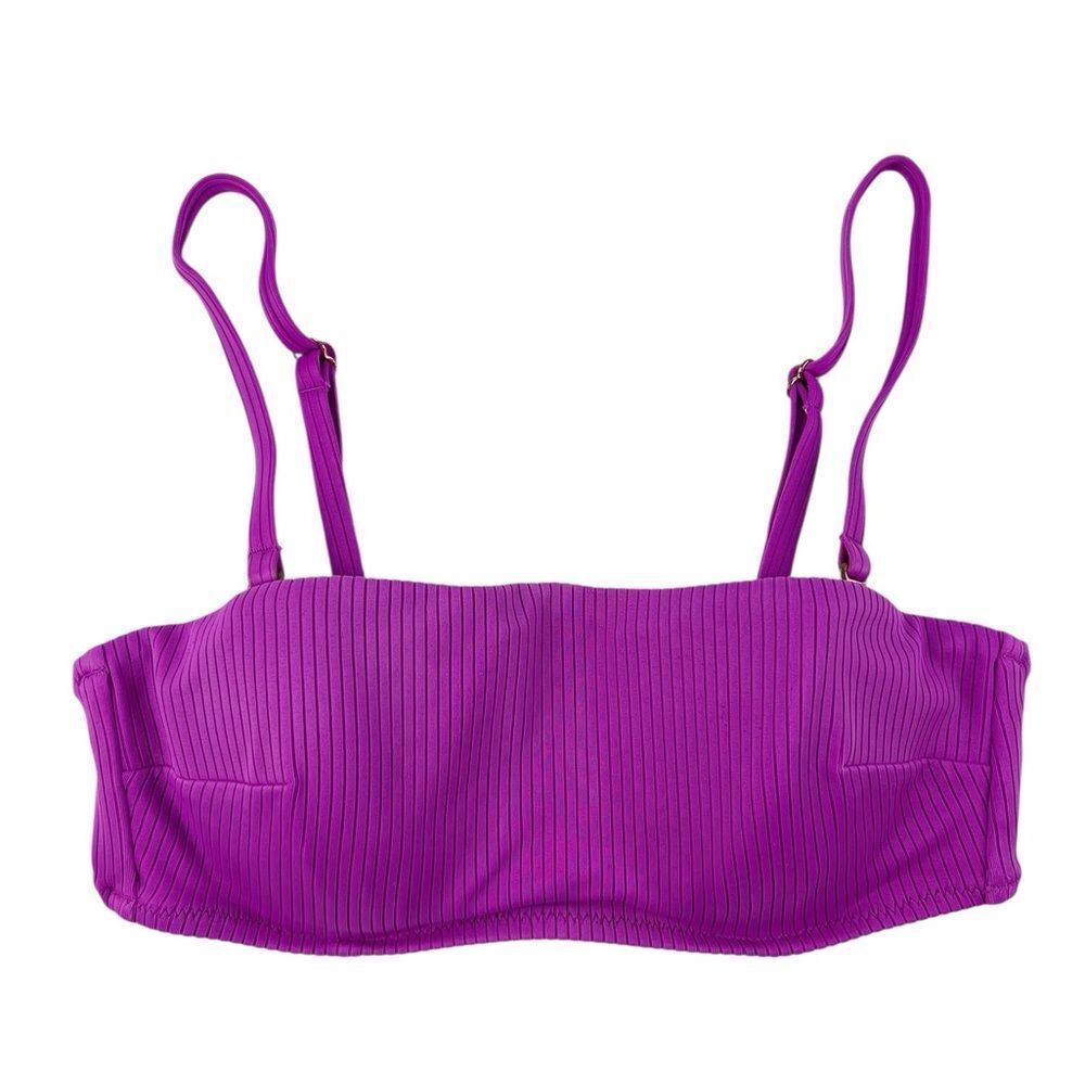 Shade & Shore Bright Purple Ribbed Bandeau Swim Bikini Top Size 32B